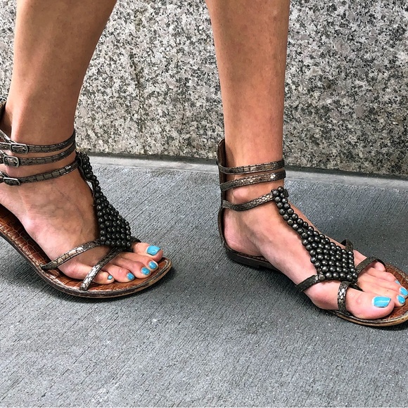 Sam Edelman Grey Metallis Gradiator Ginger Beaded Sandals - Picture 1 of 6
